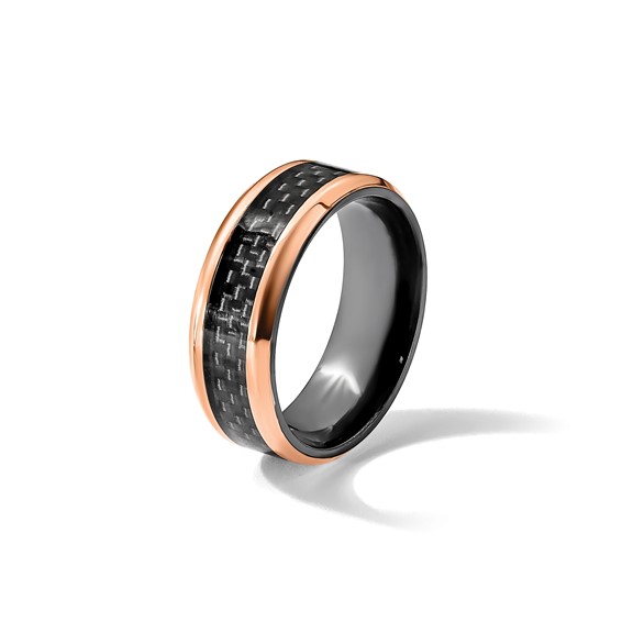 Chisel Black Zirconium Polished Rose IP-plated Edges with Black Carbon Fiber Inlay 8mm Band
