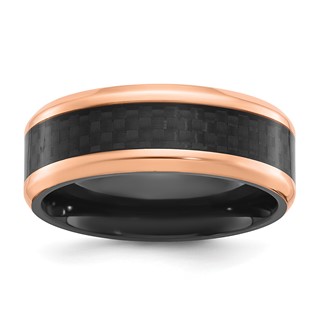Chisel Black Zirconium Polished Rose IP-plated Edges with Black Carbon Fiber Inlay 8mm Band