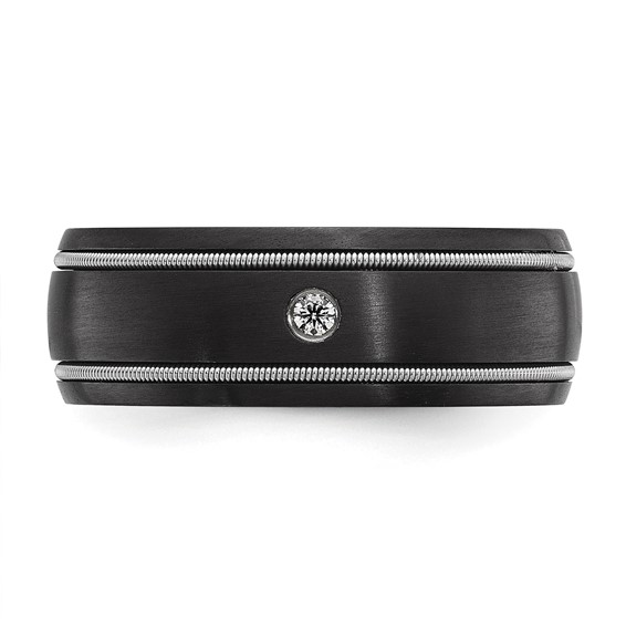 Chisel Black Zirconium Brushed with CZ 8mm Band