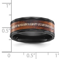 Chisel Black Zirconium Polished Faceted Band with Wood and Deer Antler Inlay 8mm view 4
