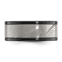 Chisel Black Zirconium Polished Band with Damascus Inlay 9mm view 4