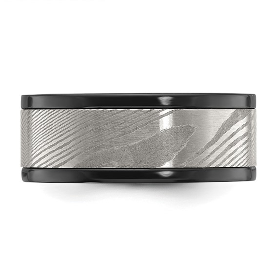 Chisel Black Zirconium Polished with Damascus Inlay 9mm Band