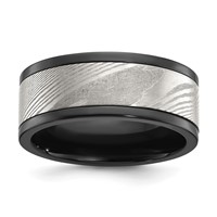 Chisel Black Zirconium Polished Band with Damascus Inlay 9mm view 1