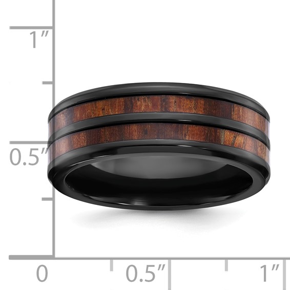 Chisel Black Zirconium Polished with Wood Inlay Center 8mm Band