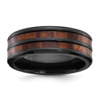 Chisel Black Zirconium Polished Band with Wood Inlay Center 8mm view 1
