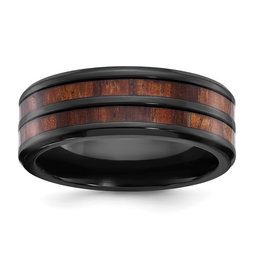 Chisel Black Zirconium Polished Band with Wood Inlay Center 8mm