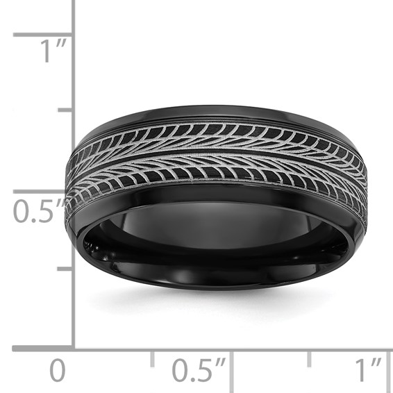 Chisel Black Zirconium Polished Lasered Tire Design 8mm Band