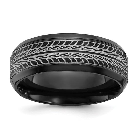 Chisel Black Zirconium Polished Lasered Tire Design 8mm Band
