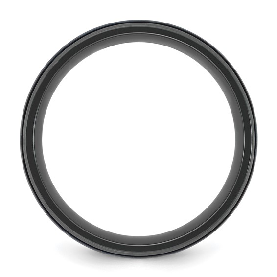 Black Zirconium Polished and Brushed Blue IP Double Grooved 8mm Ring