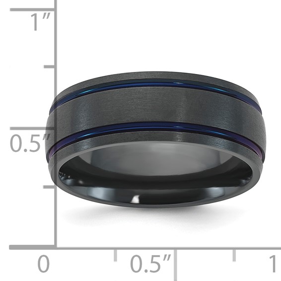 Black Zirconium Polished and Brushed Blue IP Double Grooved 8mm Ring