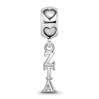 Sterling Silver RH-plate LogoArt Zeta Tau Alpha Vertical Letters on Heart B view 3