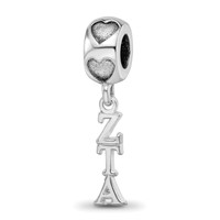 Sterling Silver RH-plate LogoArt Zeta Tau Alpha Vertical Letters on Heart B view 1