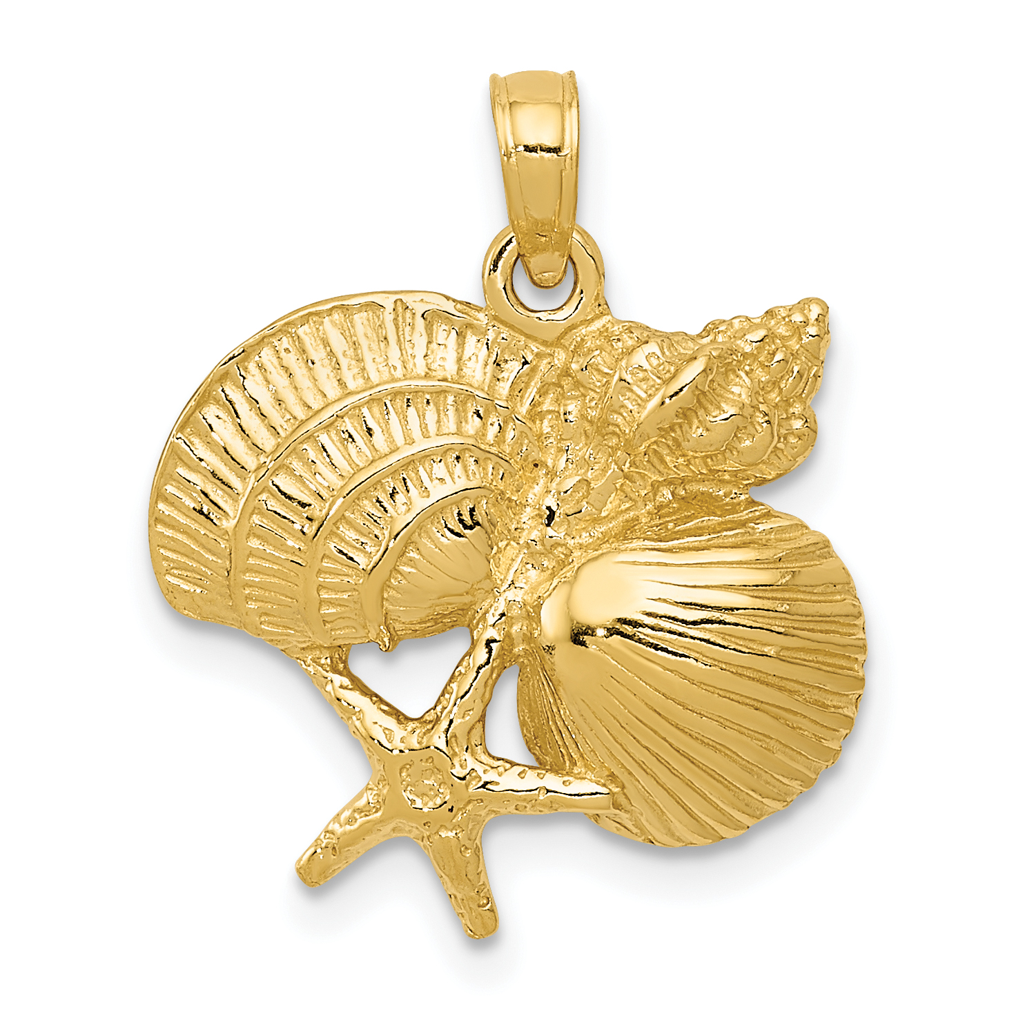 14k Yellow Gold Four Sea Shell Mermaid Nautical Jewelry