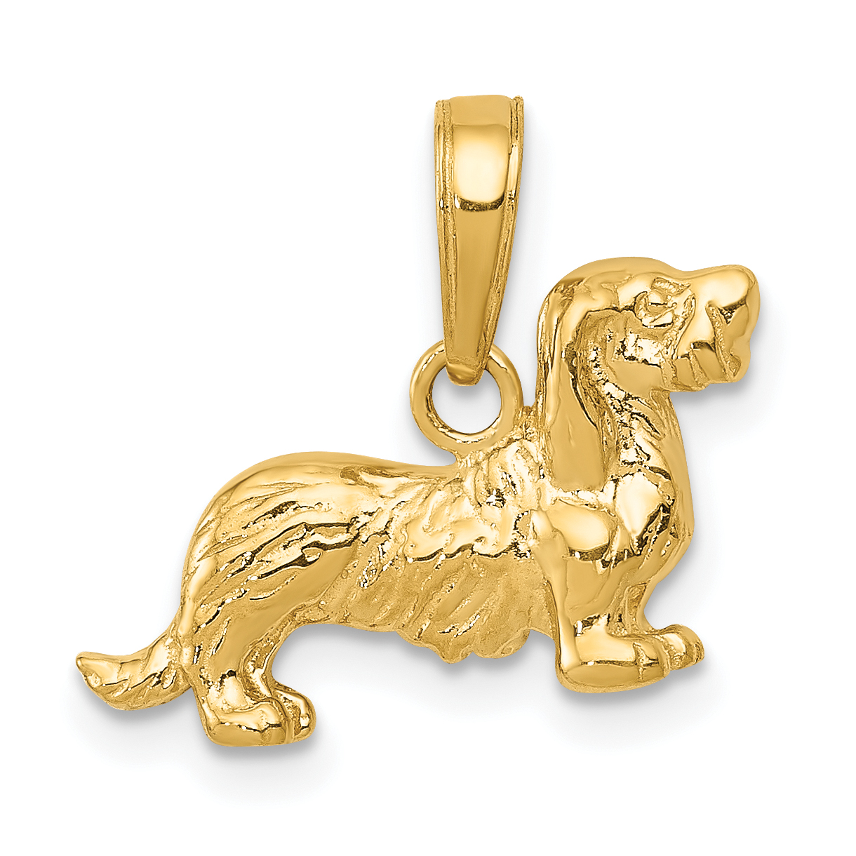 Genuine 14k Yellow Gold Long-Haired Dachshund Dog Pendant 14x17mm 1.4 grams