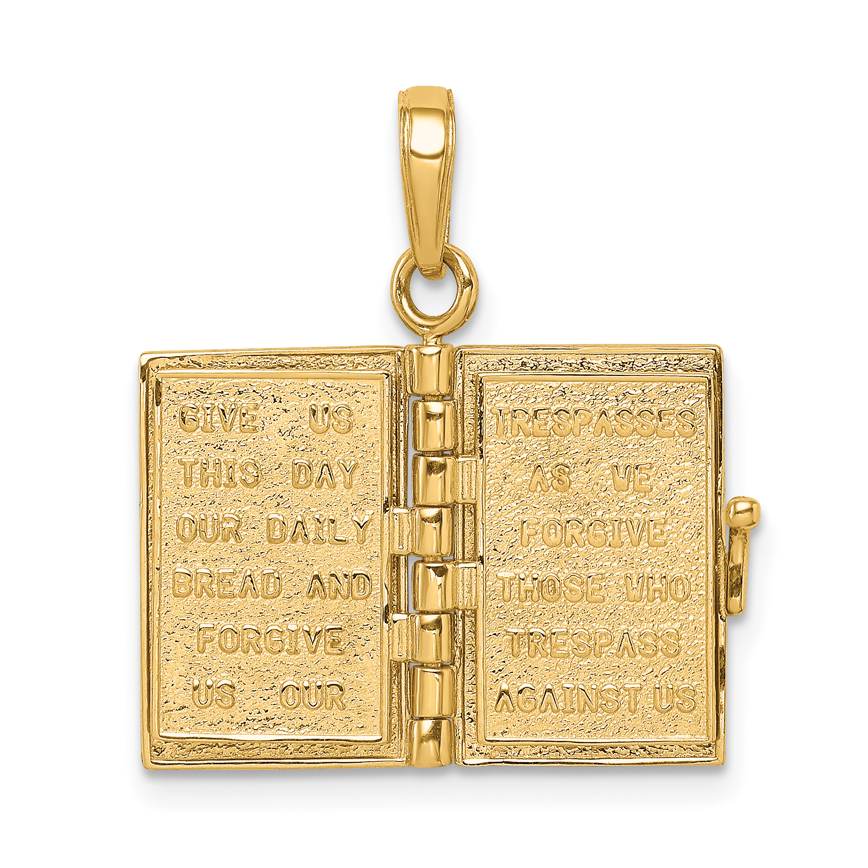 14k Yellow Gold Lords Prayer Bible Pendant Charm Necklace Religious