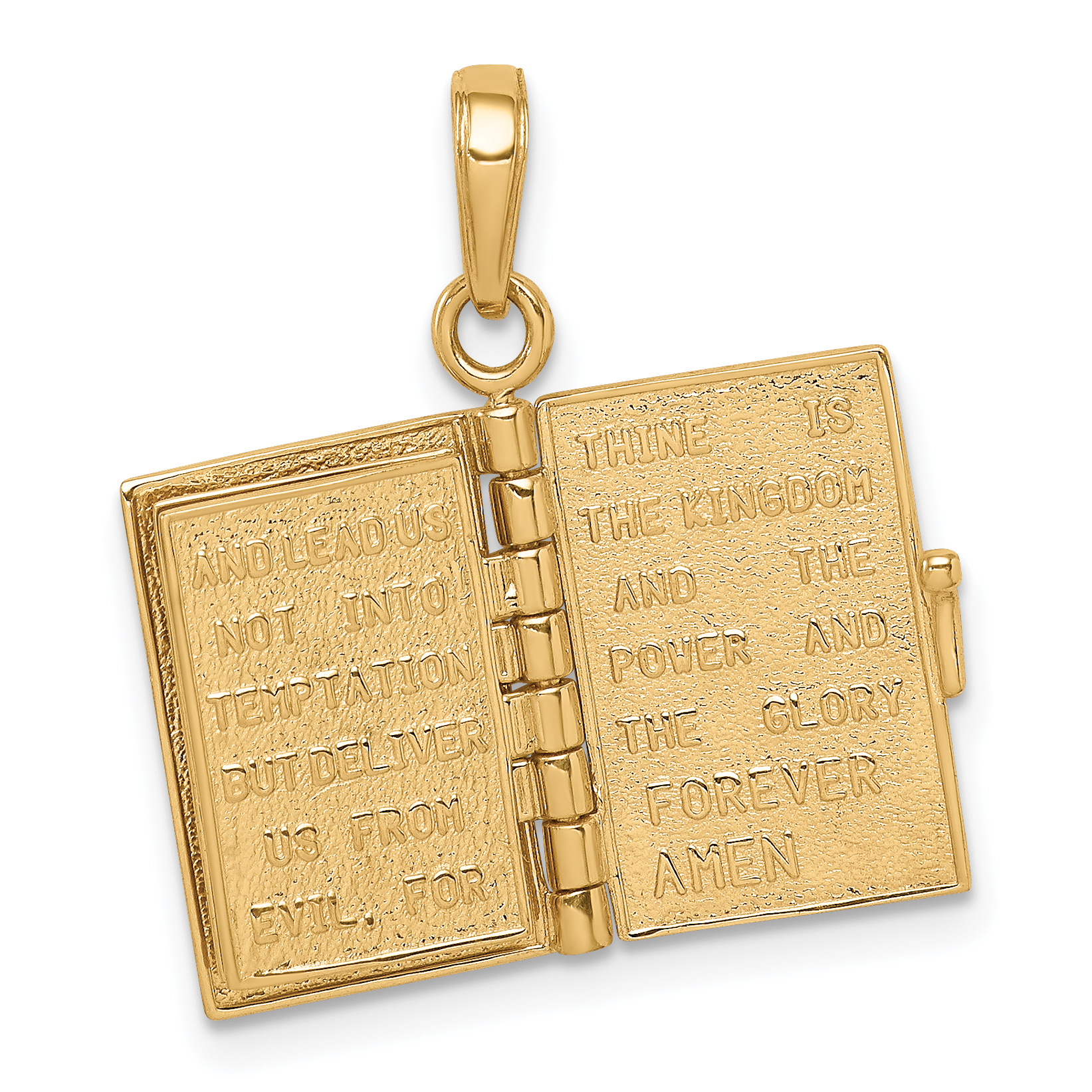 14k Yellow Gold Lords Prayer Bible Pendant Charm Necklace Religious