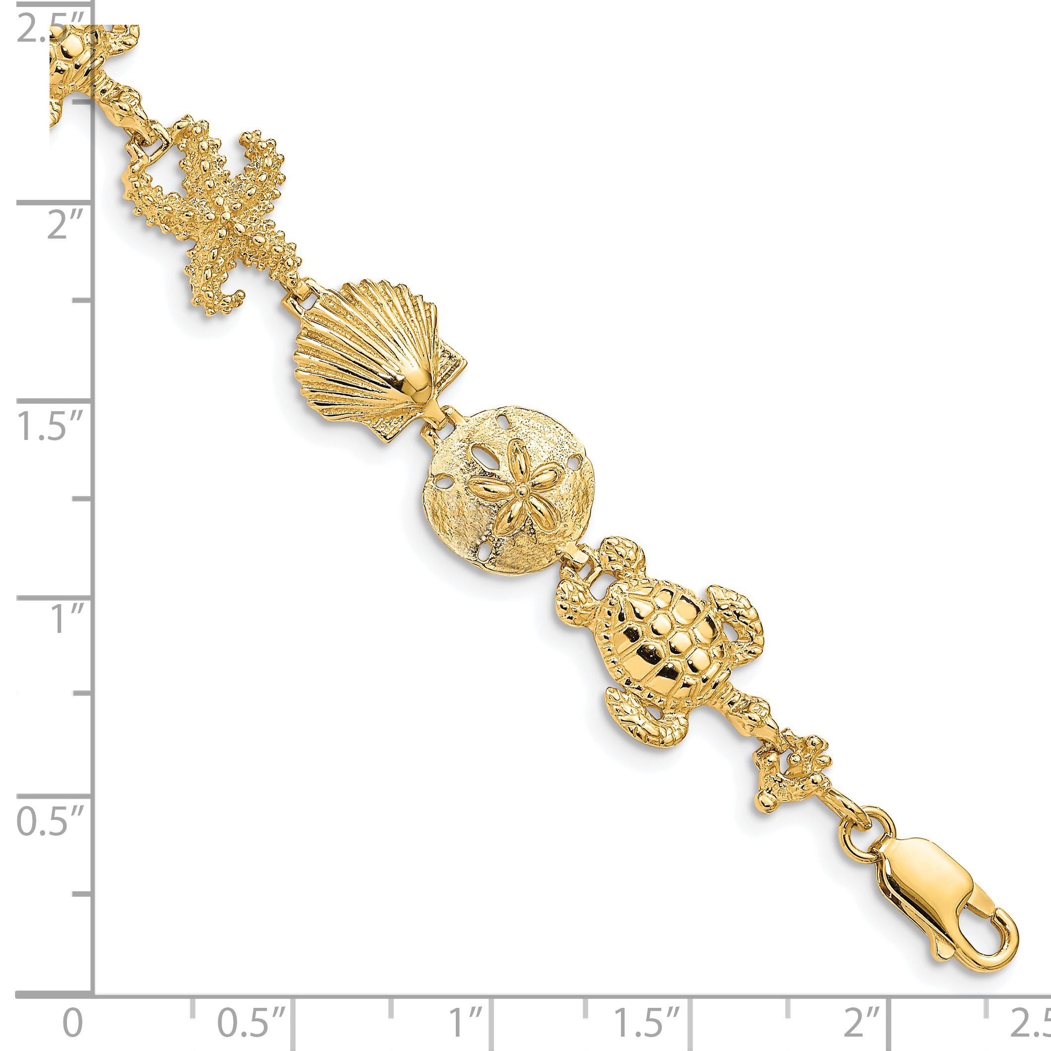 14k Yellow Gold Sea Life Theme Bracelet 7.25 Inch Seashore Fine Jewelry ...