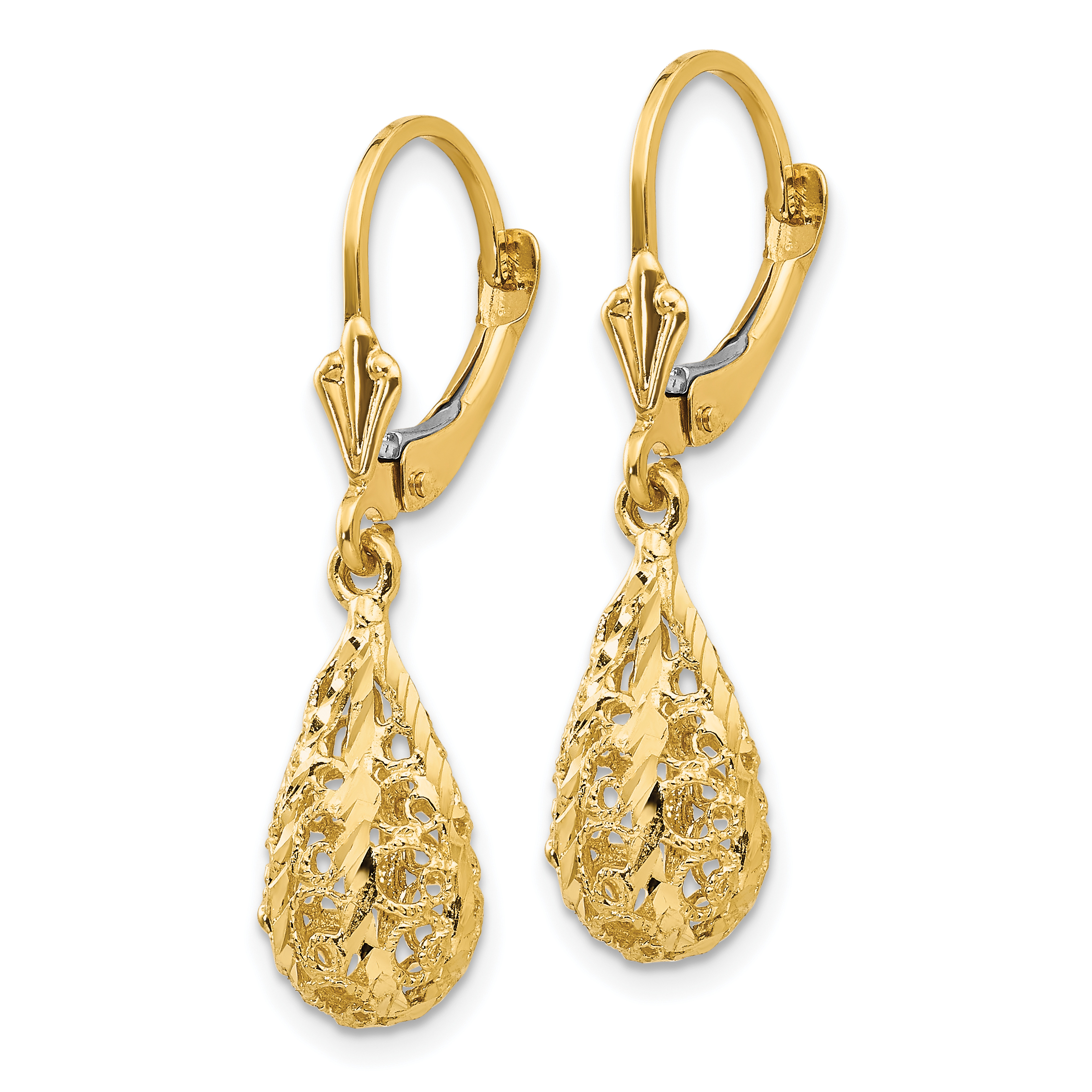 K Yellow Gold Filigree Drop Dangle Chandelier Leverback Earrings