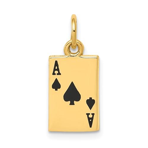 New 14k Yellow Gold Enameled Ace Of Spades Card Pendant Charm 18 mm X 8 mm