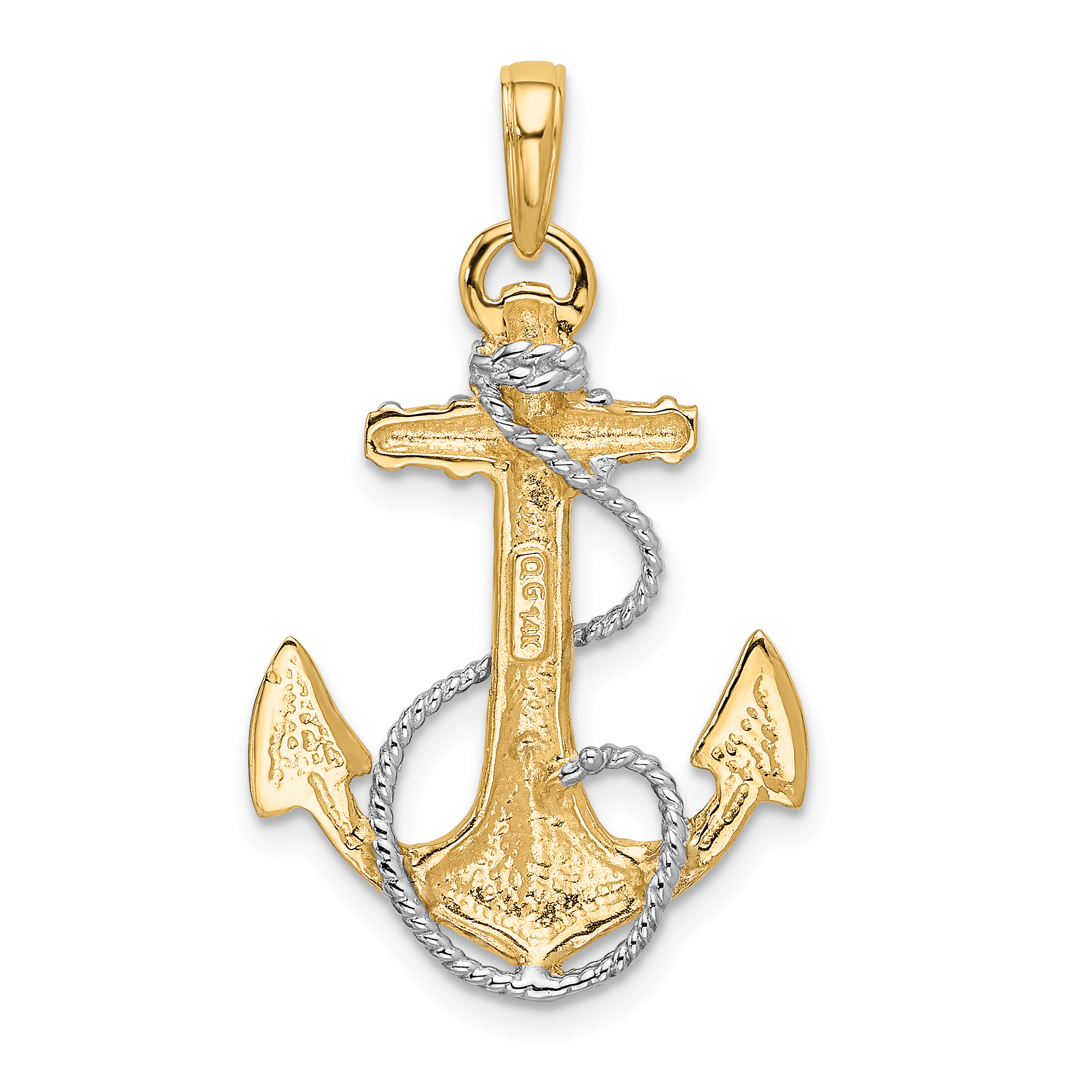 14k Yellow Gold Nautical Anchor Ship Wheel Mariners Rope Pendant Charm ...