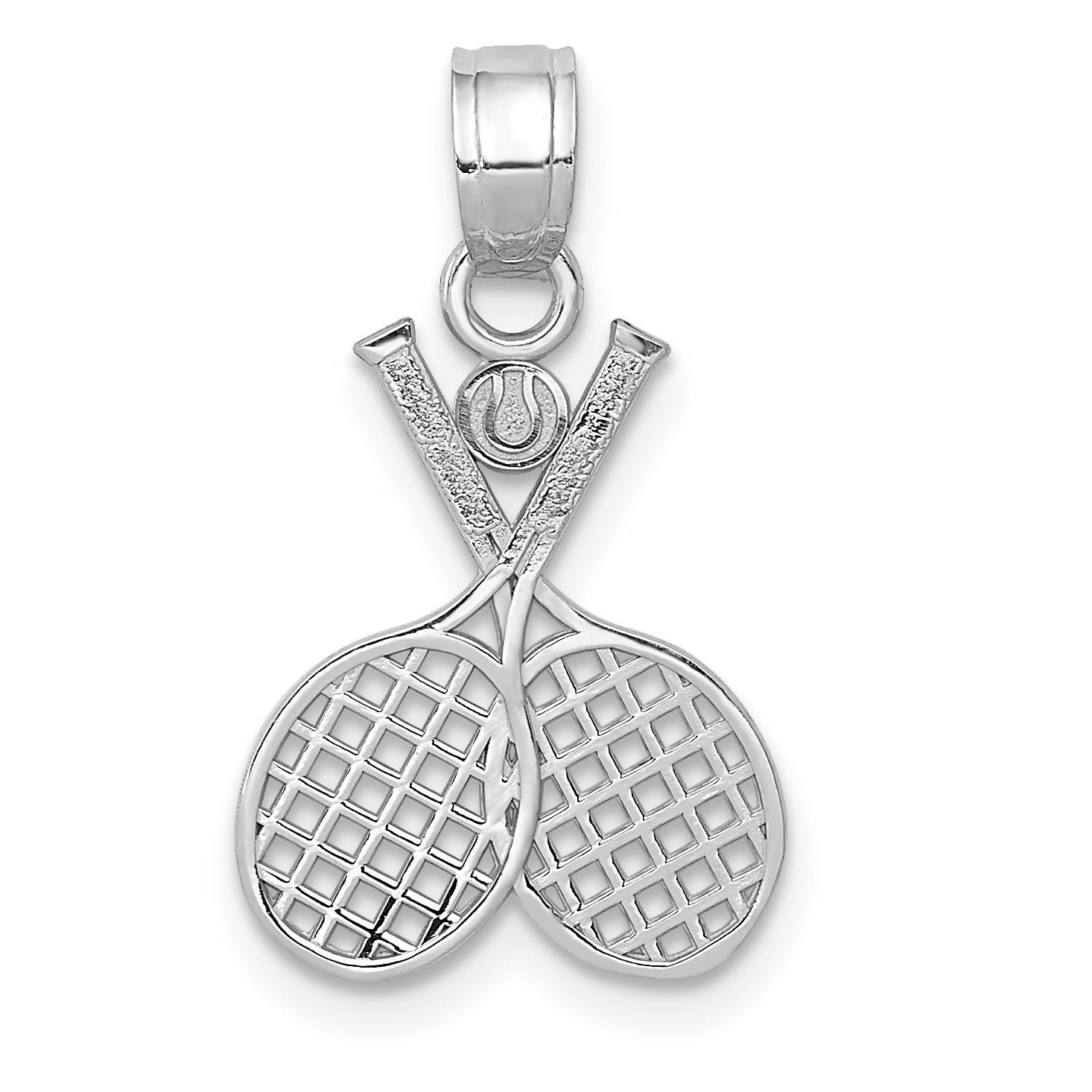 14k White Gold Two Tennis Racquets Sports Charm Pendant