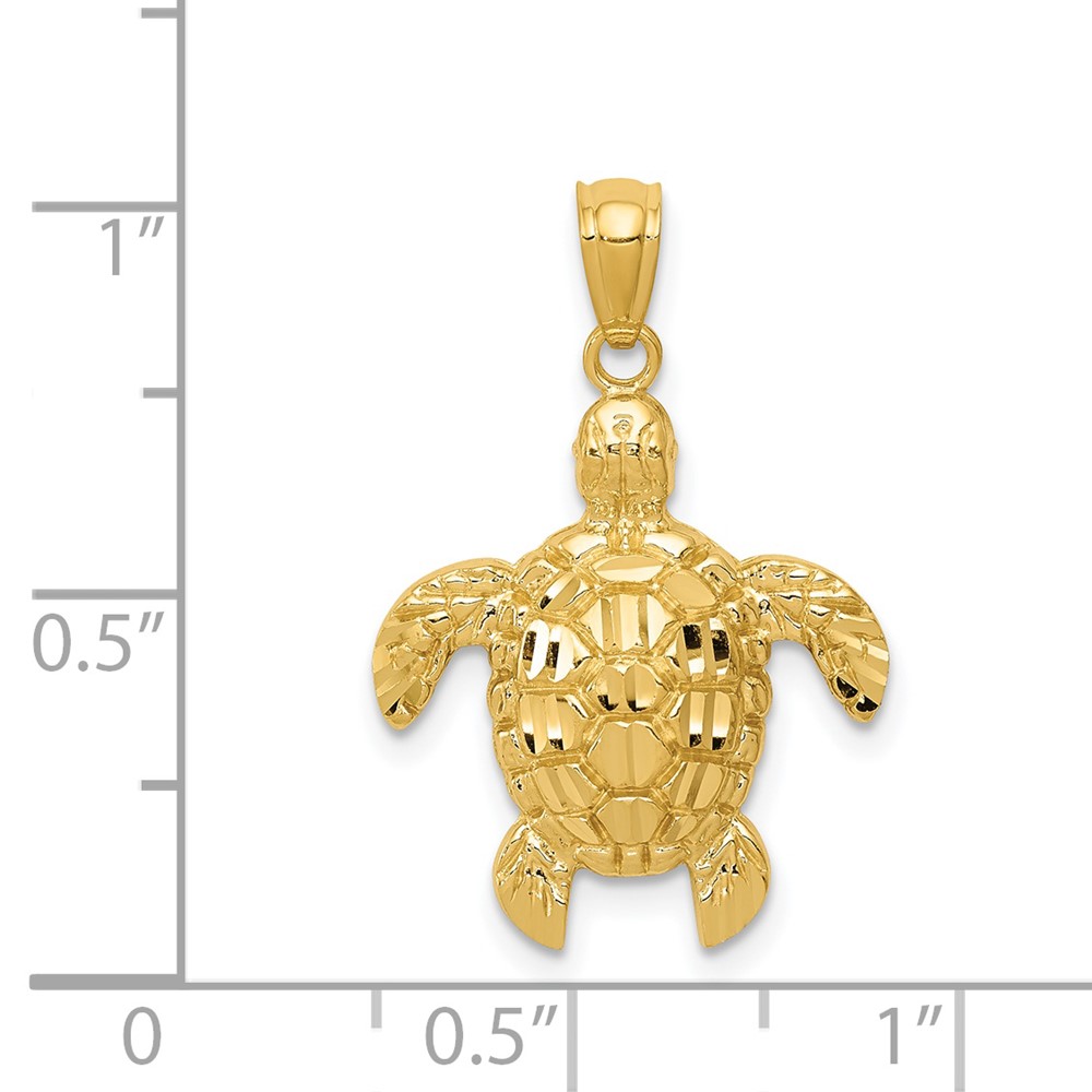 14k Diamond-cut Polished Sea Turtle Pendant (K6033)