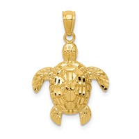 14K Yellow Gold Diamond-cut Polished Sea Turtle Pendant view 1