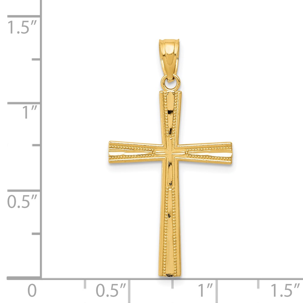 14k 14kt Yellow Gold Reversible Satin/Diamond-cut Cross Pendant 26 mm X ...