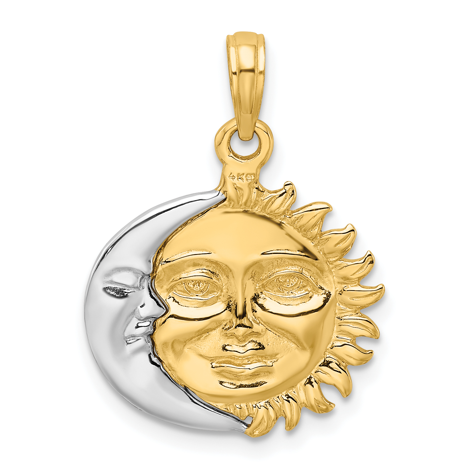 14k Two Tone Yellow Gold Solid Reversible Sun Moon Pendant Charm ...