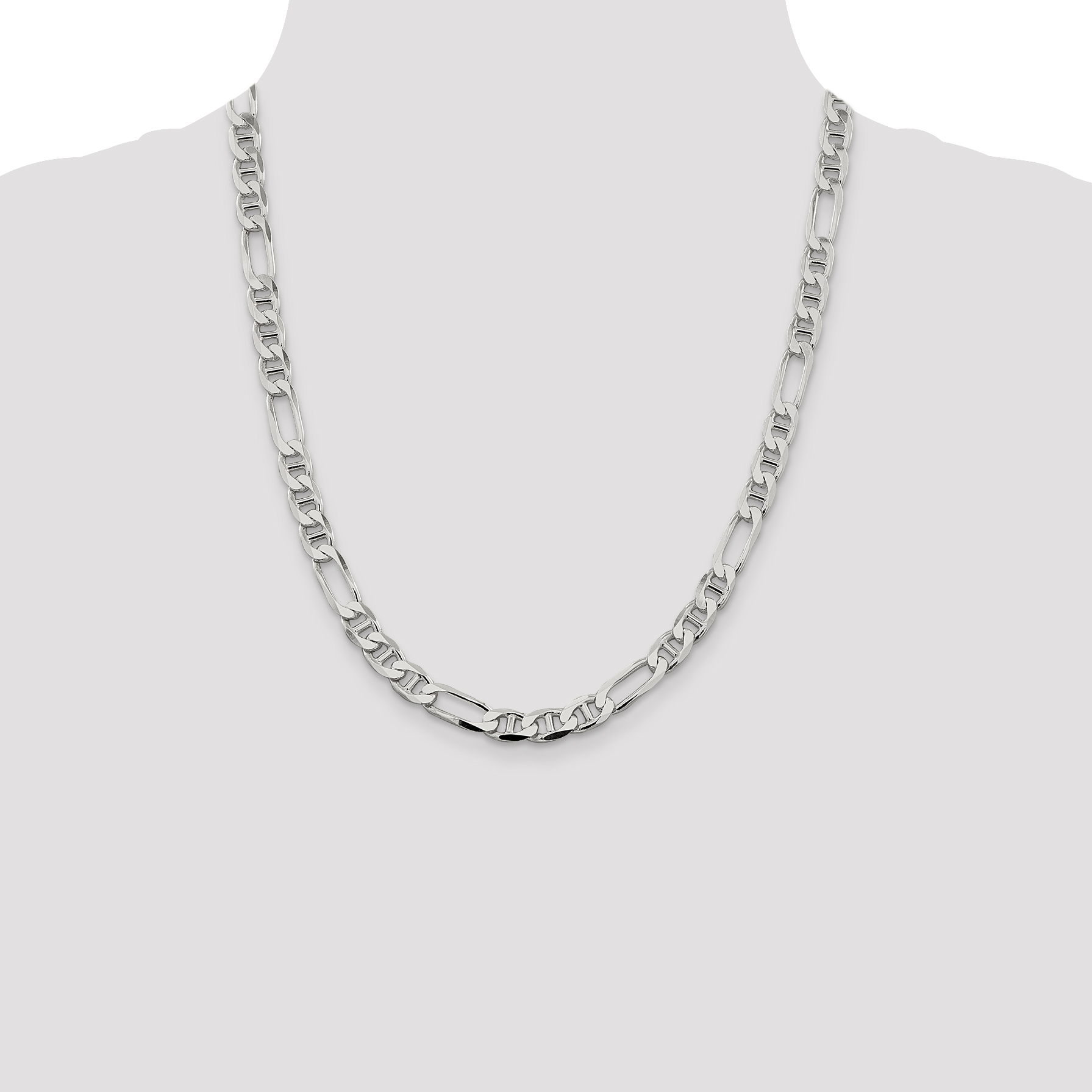 Chains .925 Sterling Silver 6.50MM Figaro Link Necklace 