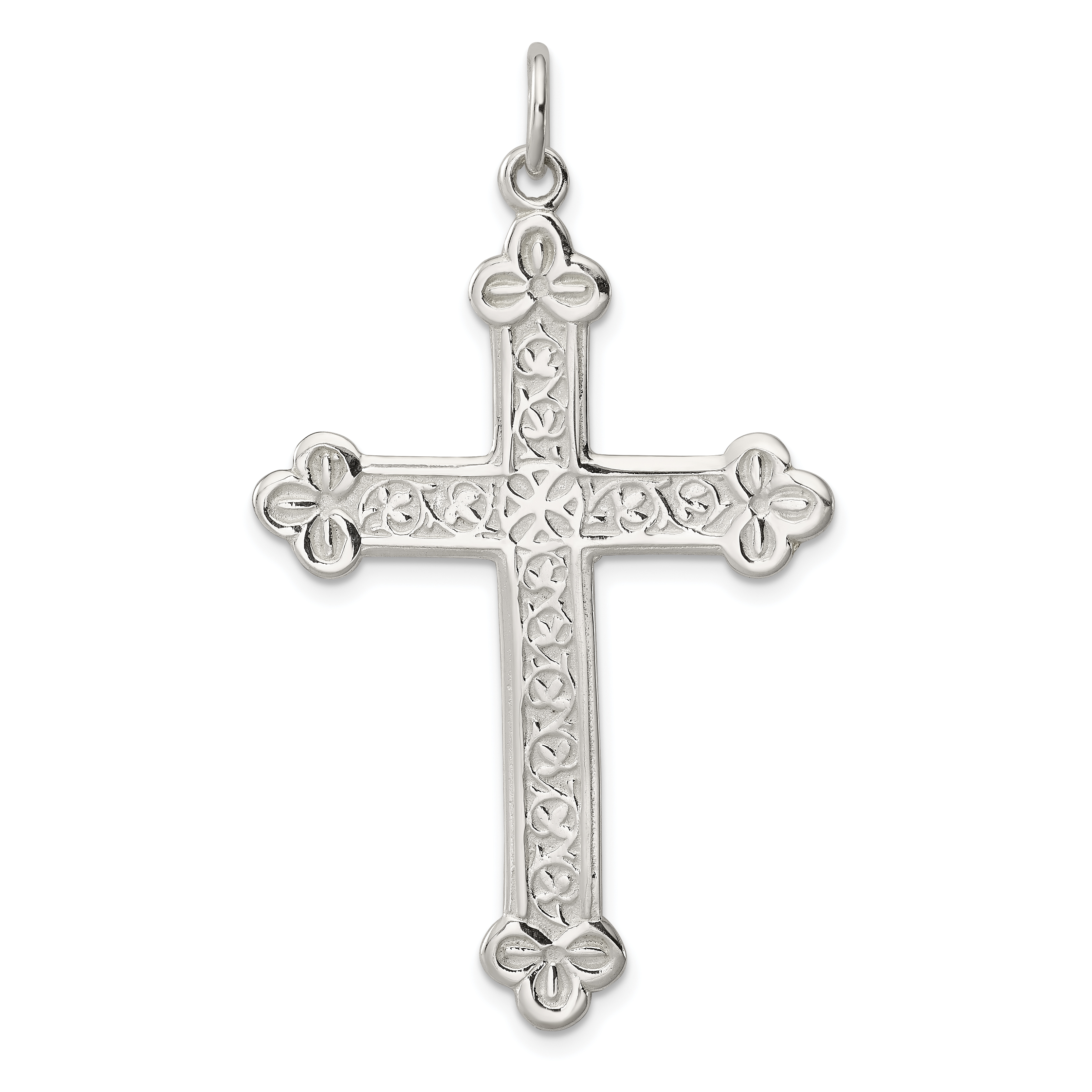 925 Sterling Silver Budded Cross Religious Pendant Charm Necklace Fine ...