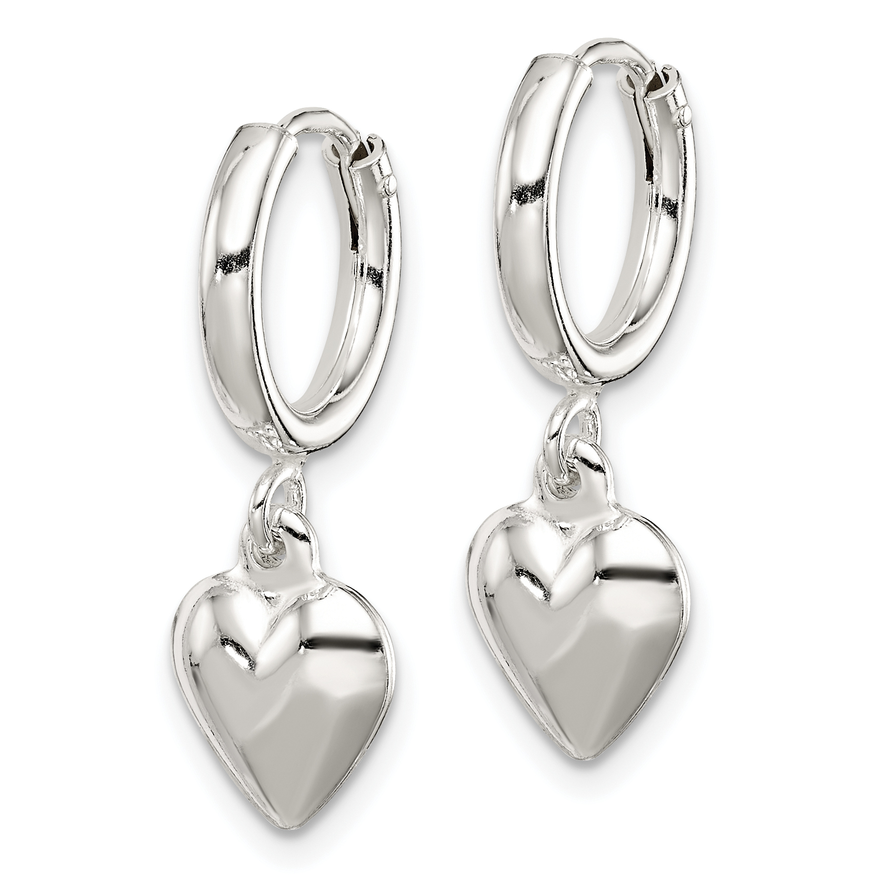 925 Sterling Silver Puff Heart Drop Dangle Chandelier Hoop Earrings Ear