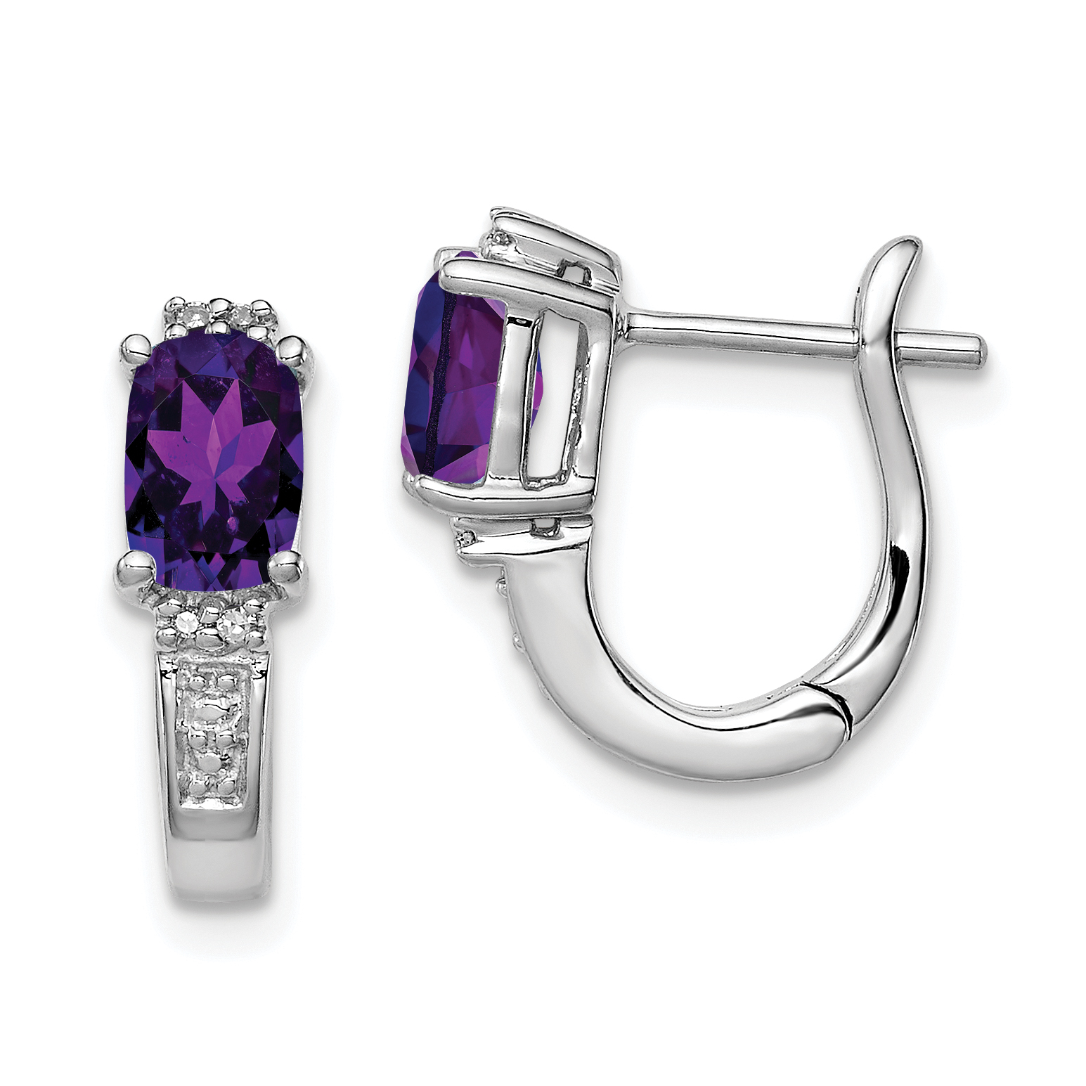Details About 925 Sterling Silver Diamond Purple Amethyst Hinged Hoop Earrings Ear Hoops Set