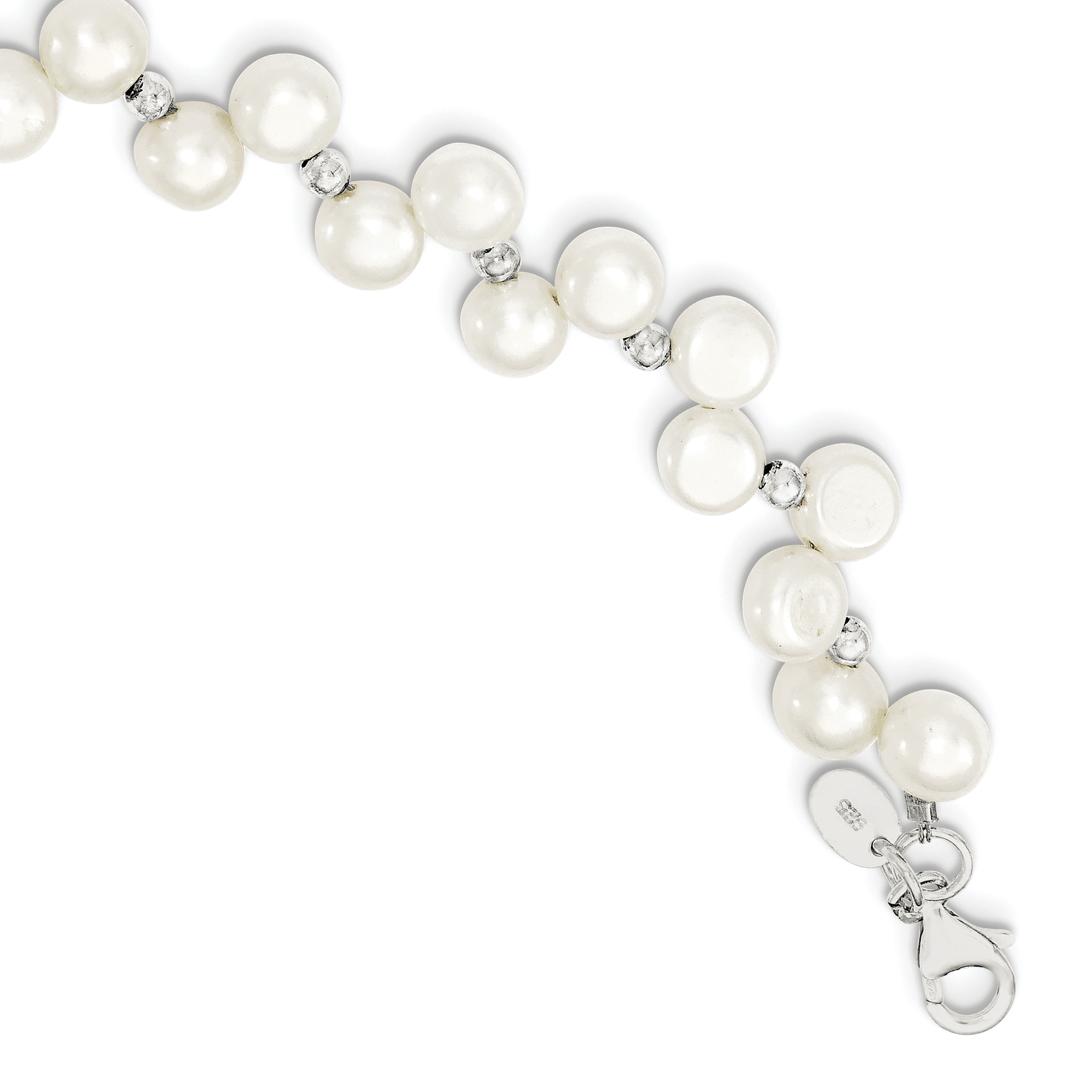 925 Sterling Silver Freshwater Cultured Button Pearl 16in Necklace 16 ...