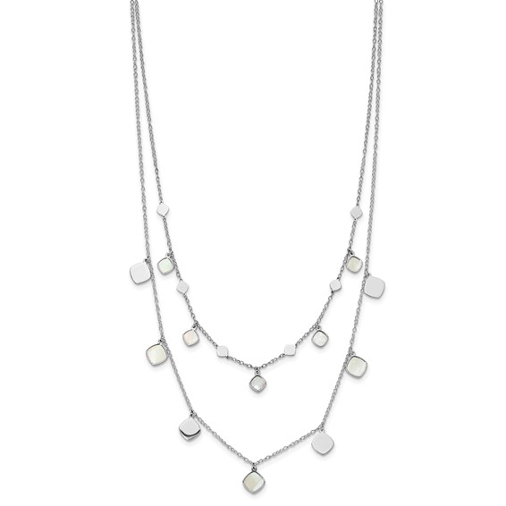 Leslie's Sterling Silver Rh-plated MOP 2-strand w/ 1.5in ext. Choker