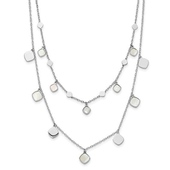 Leslie's Sterling Silver Rh-plated MOP 2-strand w/ 1.5in ext. Choker