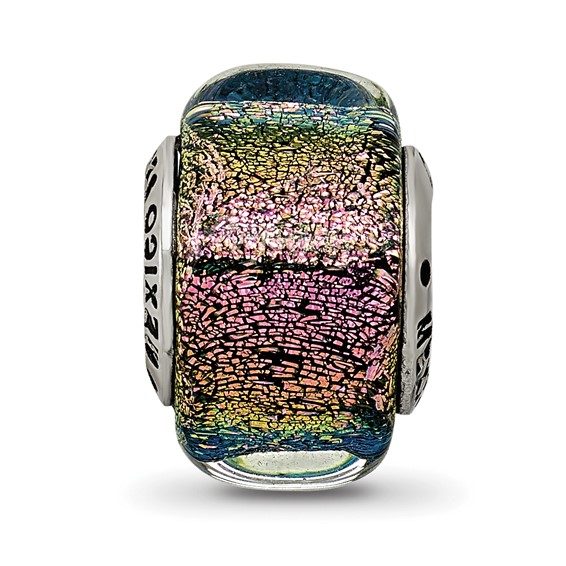Sterling Silver Reflections Purple Dichroic Glass Square Bead