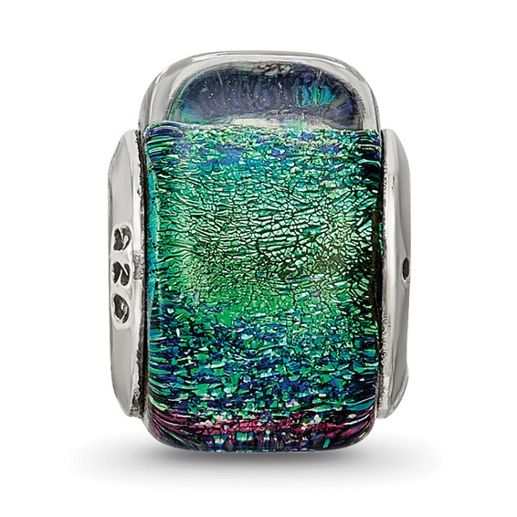 Sterling Silver Reflections Green Dichroic Glass Triangle Bead