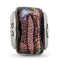 Sterling Silver Reflections Purple Square Dichroic Glass Bead view 3