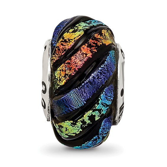 Sterling Silver Reflections Rainbow Swirl Dichroic Glass Bead