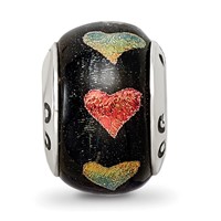 Sterling Silver Reflections Orange Green Hearts Dichroic Glass Bead view 3
