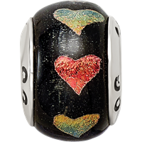 Sterling Silver Reflections Orange Green Hearts Dichroic Glass Bead view 4