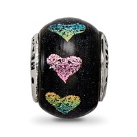 Sterling Silver Reflections Pink Purple Hearts Dichroic Glass Bead view 3