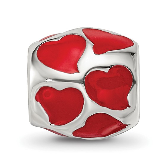 Sterling Silver Reflections Red Enameled Hearts Bead