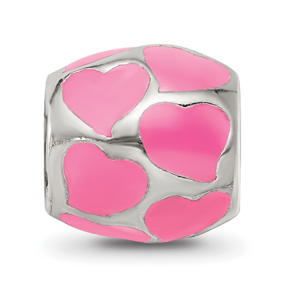 Sterling Silver Reflections Pink Enameled Hearts Bead