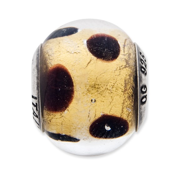 Sterling Silver Reflections Italian Murano Yellow & Brown Glass Bead