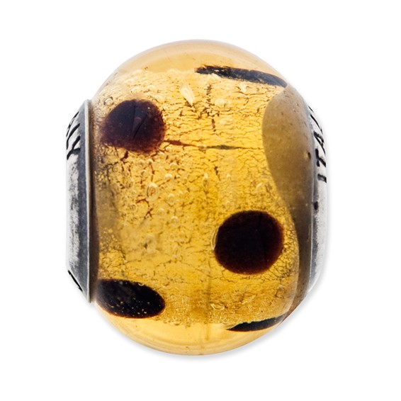 Sterling Silver Reflections Italian Murano Dark Yellow & Brown Glass Bead