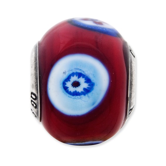 Sterling Silver Reflections Italian Dark Red w/Decorative Accents Glass Bea
