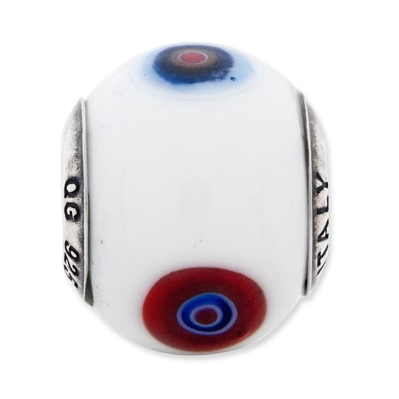 Sterling Silver Reflections Italian White w/Decorative Accents Glass Bead
