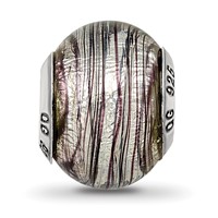 Sterling Silver Reflections Italian Murano Purple Stripes Glass Bead view 3
